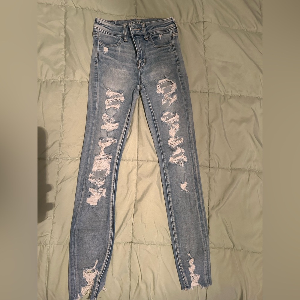 American Eagle Outfitters Ripped Light Blue Skinny Jeans